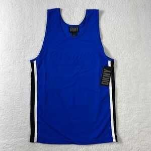 DKNY Tank Top Women S Blue Embossed Logo USA Side Stripes Sleeveless‎ Activewear